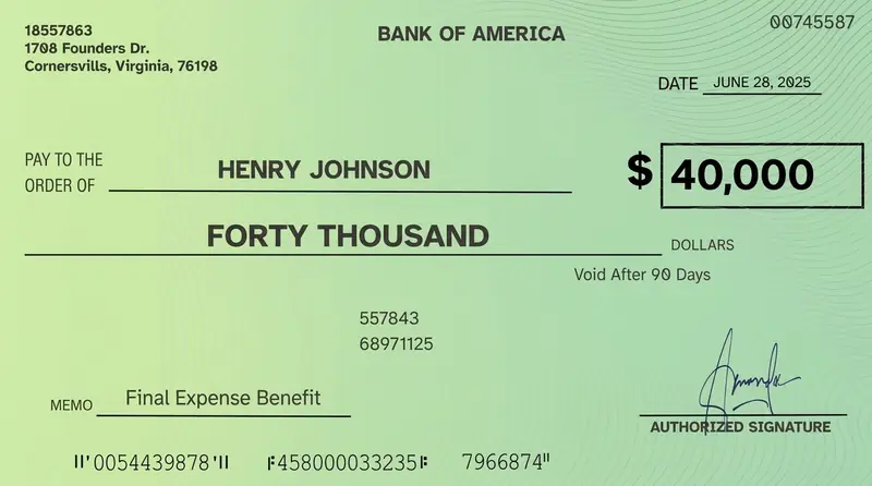 $40,000 Final Expense Benefit Check